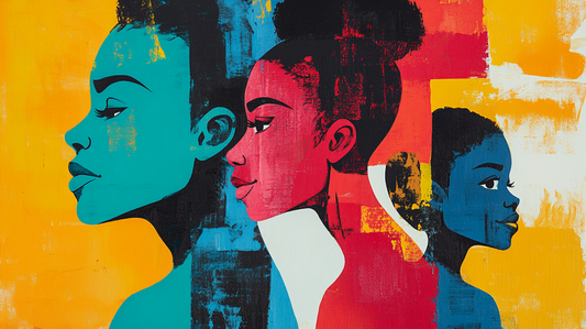 Abstract Black family art with vibrant colors representing love, unity, and connection.