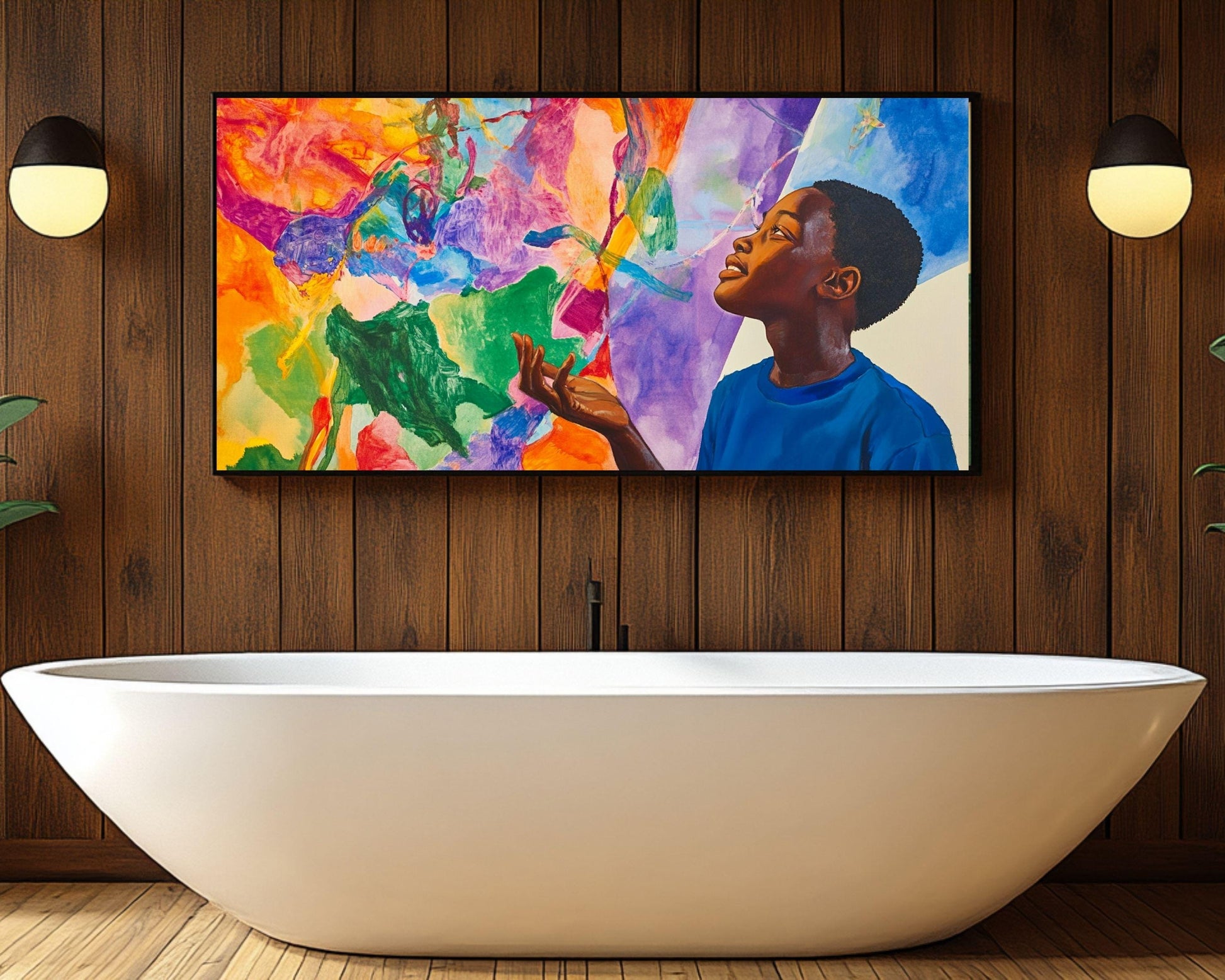 Abstract Afrocentric Canvas Print | Kids Room & Creative Studio Decor | Inspiring Portrait of a Curious Black Boy Art - MoomZee Artwork -