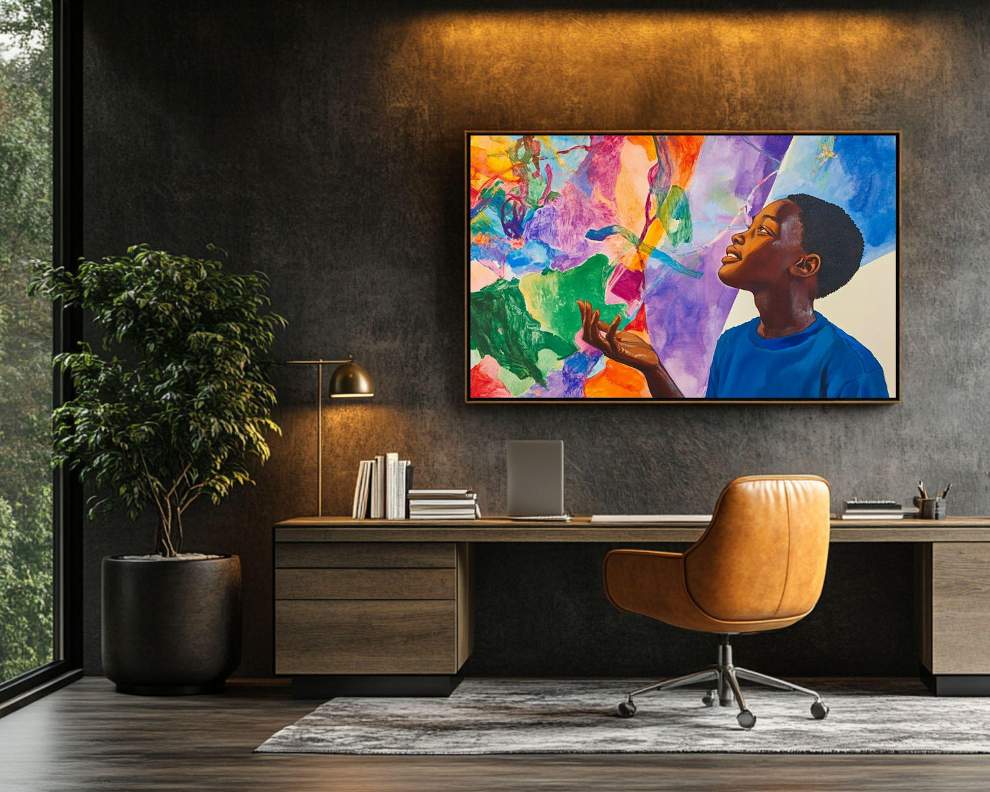 Abstract Afrocentric Canvas Print | Kids Room & Creative Studio Decor | Inspiring Portrait of a Curious Black Boy Art - MoomZee Artwork -