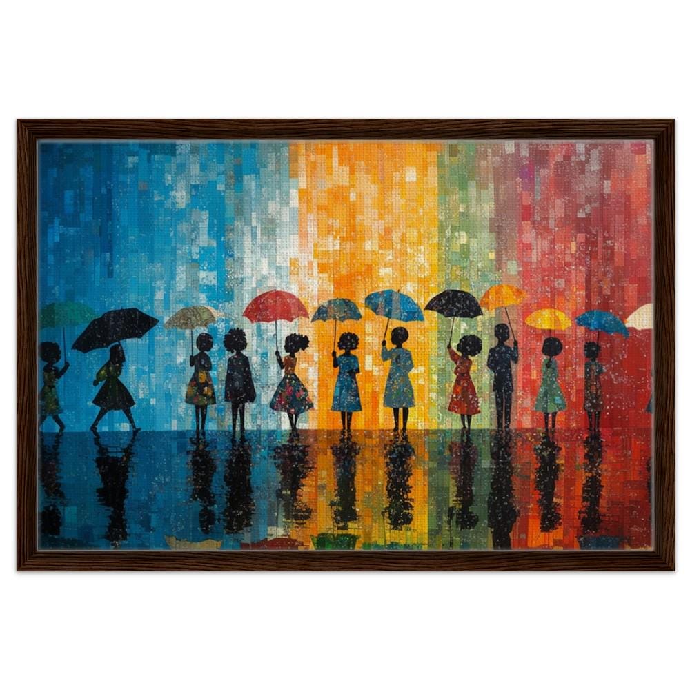 Abstract Art Canvas Print - Black Women with Umbrellas - Living Room & Office Decor - MoomZee Artwork -