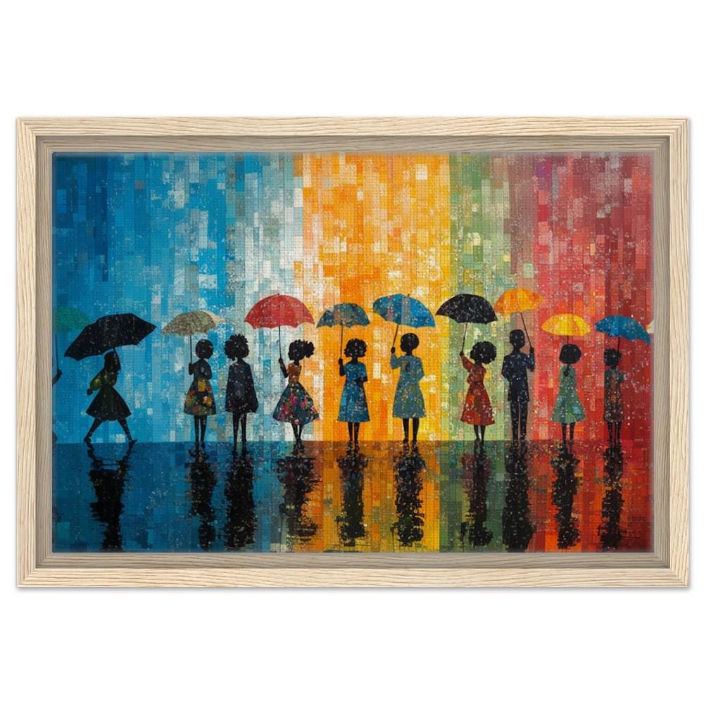 Abstract Art Canvas Print - Black Women with Umbrellas - Living Room & Office Decor - MoomZee Artwork -