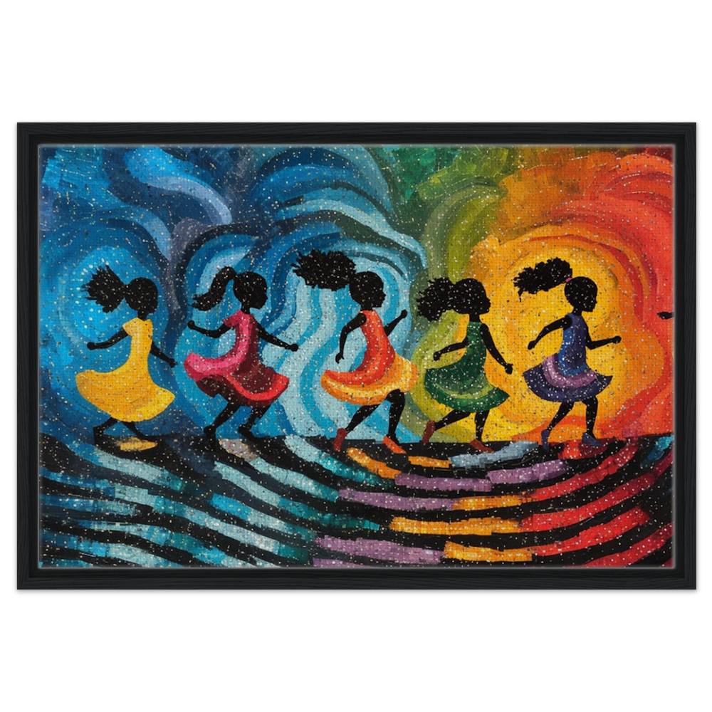 Abstract Black Girls Dancing Canvas Print - Vibrant Art for Living Room Decor - Celebrate Cultural Joy and Movement - MoomZee Artwork -