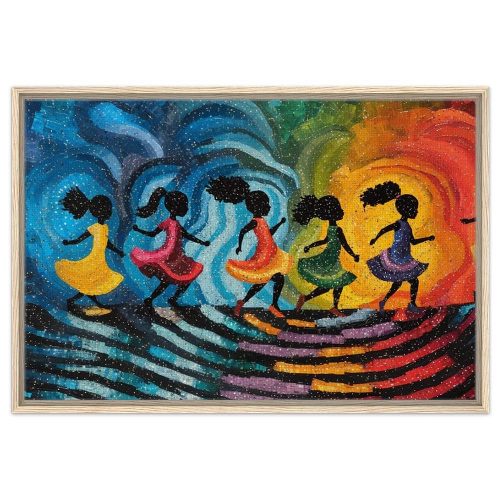 Abstract Black Girls Dancing Canvas Print - Vibrant Art for Living Room Decor - Celebrate Cultural Joy and Movement - MoomZee Artwork -