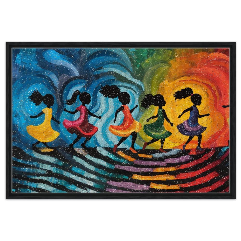 Abstract Black Girls Dancing Canvas Print - Vibrant Art for Living Room Decor - Celebrate Cultural Joy and Movement - MoomZee Artwork -