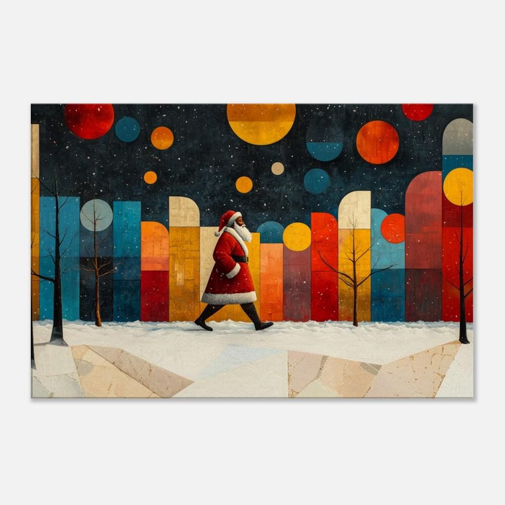 Abstract Christmas Art Black Santa Canvas Print - Modern Festive Decor for Kids Room or Living Room - MoomZee Artwork -