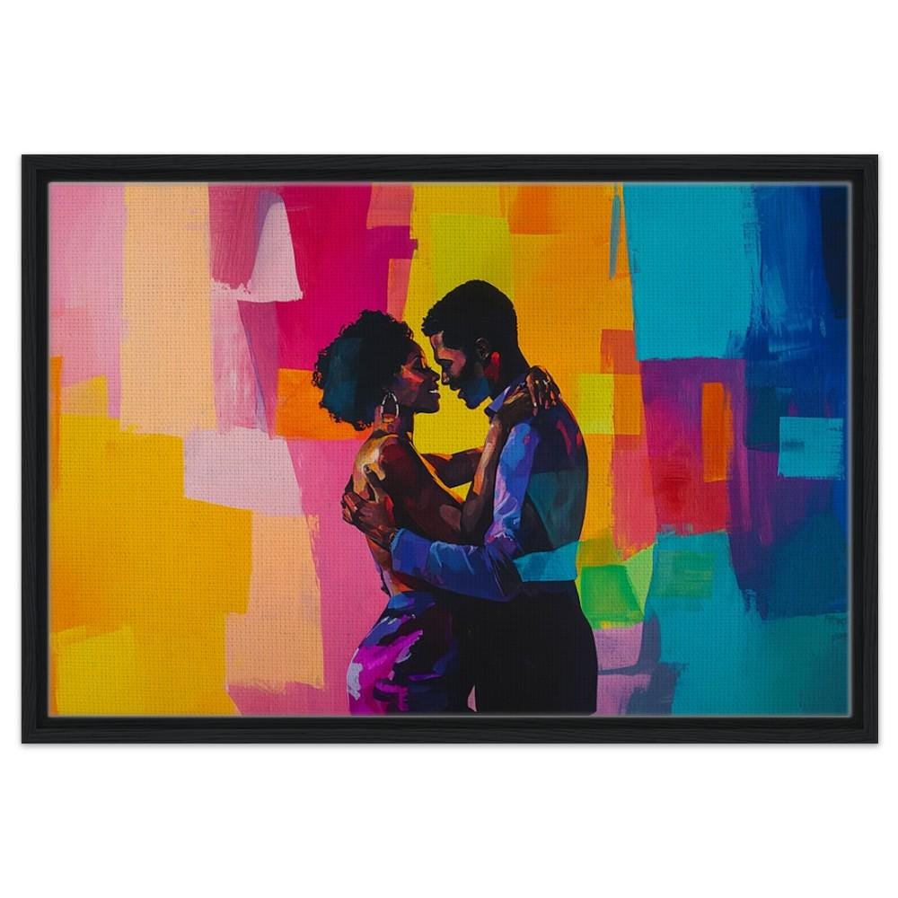 African American Giclée Art Canvas Print - Romantic Black Couple Abstract Decor for Living Room, Bedroom & Romantic Spaces - MoomZee Artwork -