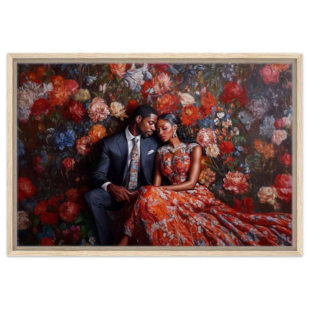 African American Giclée Canvas Print: Romantic Black Couple Floral Art for Living Room Decor and Wedding Gifts - MoomZee Artwork -