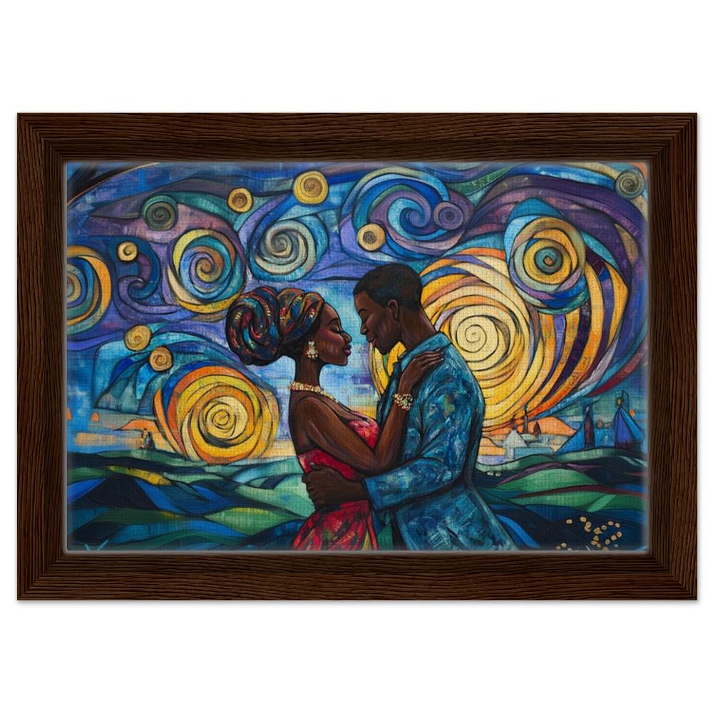 African American Giclée Canvas Print - Romantic Couple Art for Bedrooms and Living Rooms Decor - MoomZee Artwork -