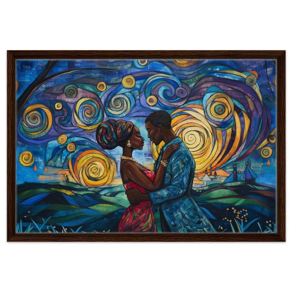 African American Giclée Canvas Print - Romantic Couple Art for Bedrooms and Living Rooms Decor - MoomZee Artwork -