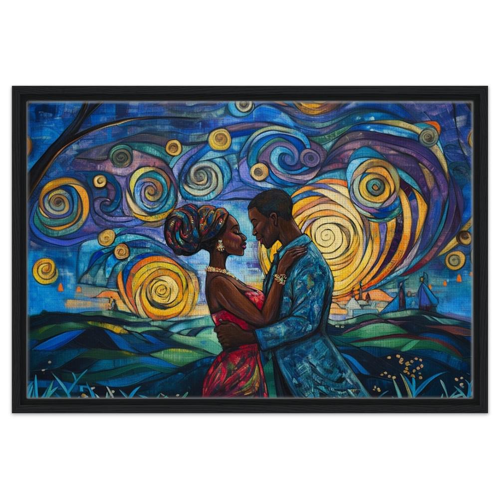 African American Giclée Canvas Print - Romantic Couple Art for Bedrooms and Living Rooms Decor - MoomZee Artwork -