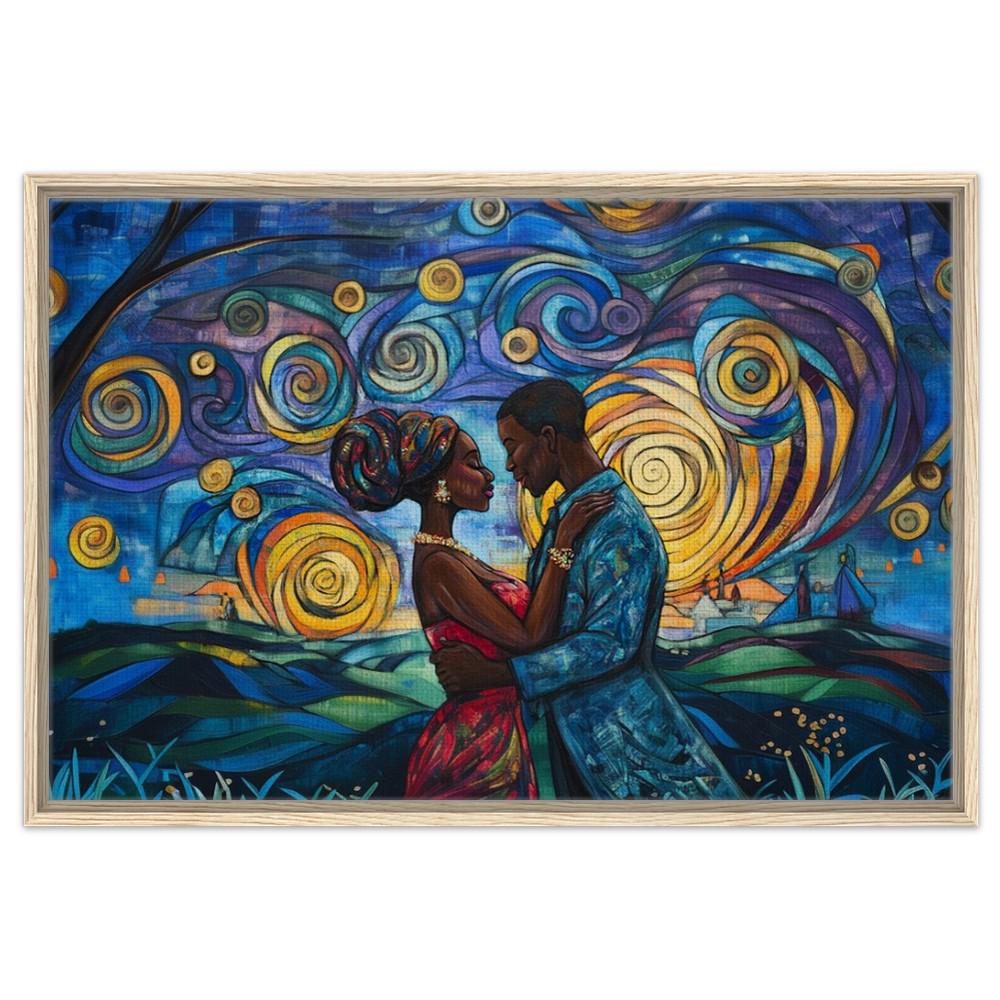 African American Giclée Canvas Print - Romantic Couple Art for Bedrooms and Living Rooms Decor - MoomZee Artwork -