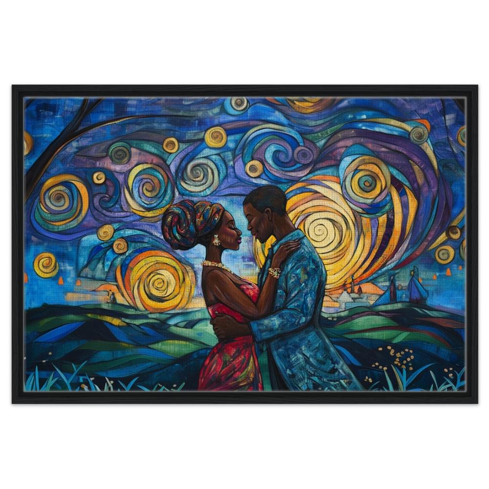 African American Giclée Canvas Print - Romantic Couple Art for Bedrooms and Living Rooms Decor - MoomZee Artwork -