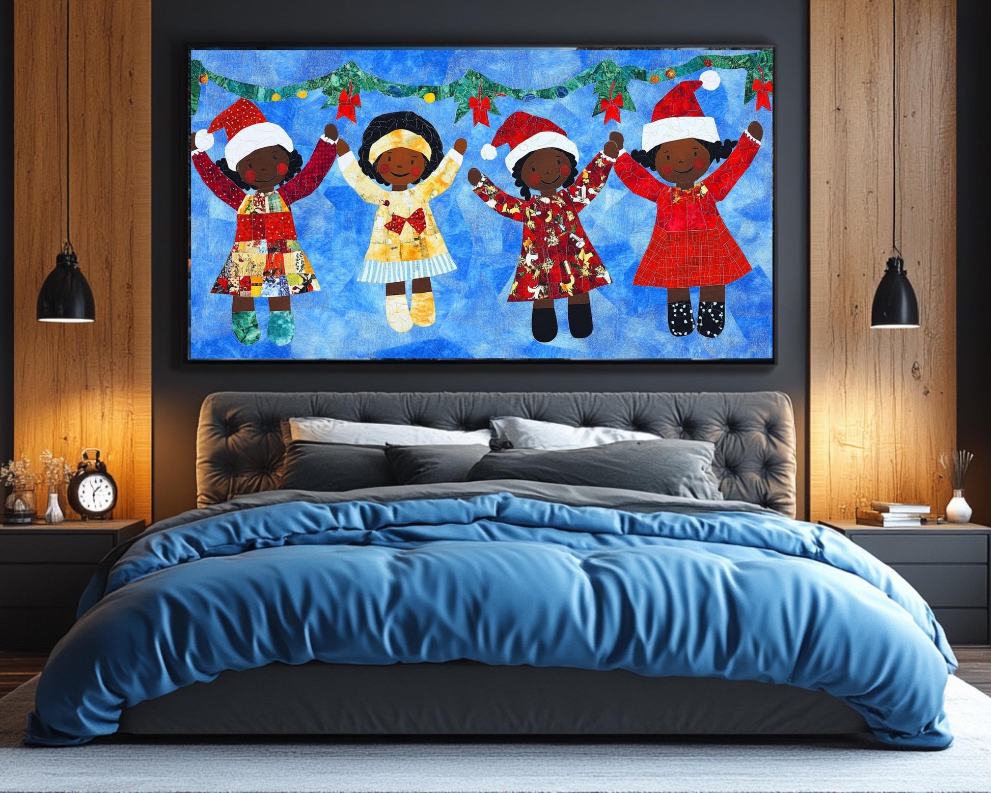 African American Holiday Quilt Art - Canvas Print for Kids Room Decor - MoomZee Artwork -