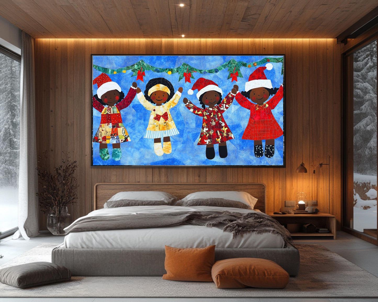 African American Holiday Quilt Art - Canvas Print for Kids Room Decor - MoomZee Artwork -