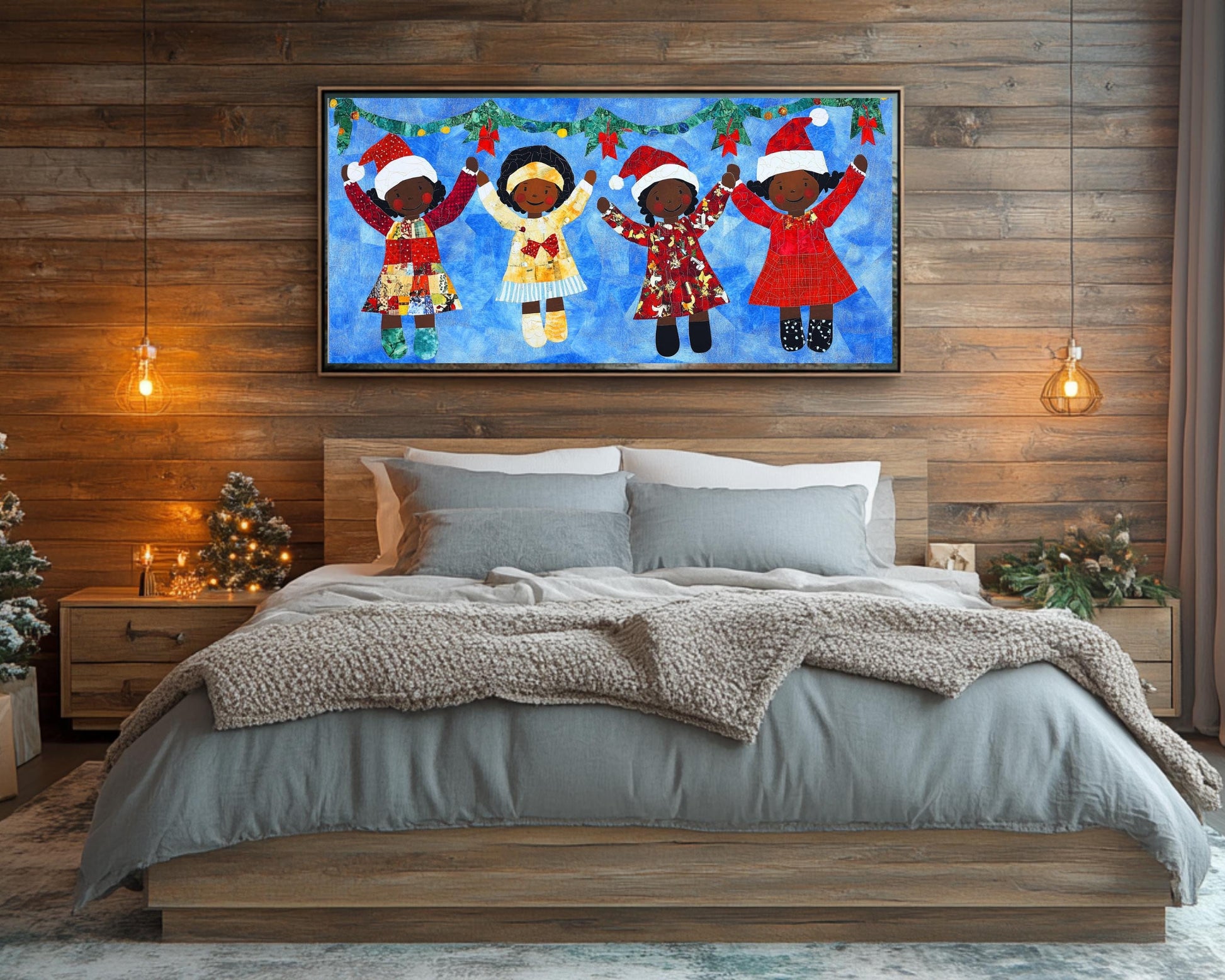 African American Holiday Quilt Art - Canvas Print for Kids Room Decor - MoomZee Artwork -