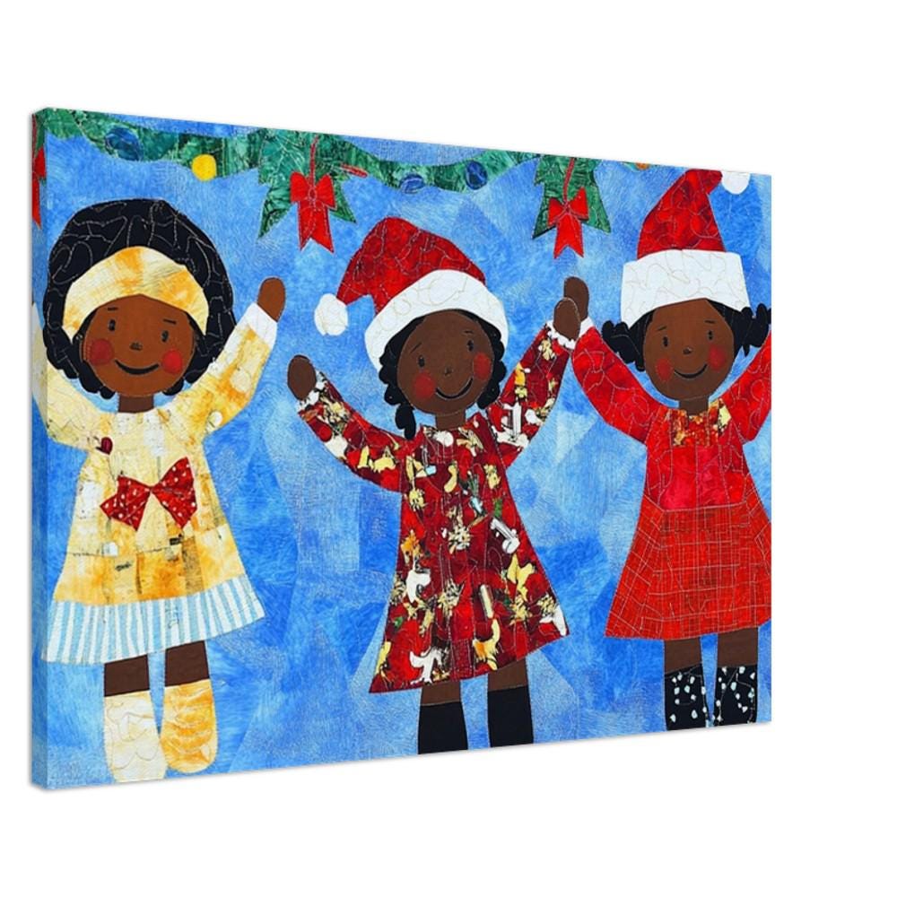 African American Holiday Quilt Art - Canvas Print for Kids Room Decor - MoomZee Artwork -