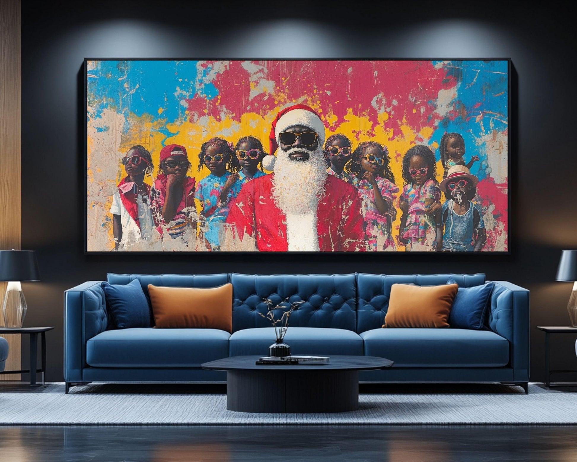 African American Santa Canvas Print - Christmas Kids Room Decor & Holiday Gift - Vibrant Cultural Art for Bold Spaces - MoomZee Artwork -