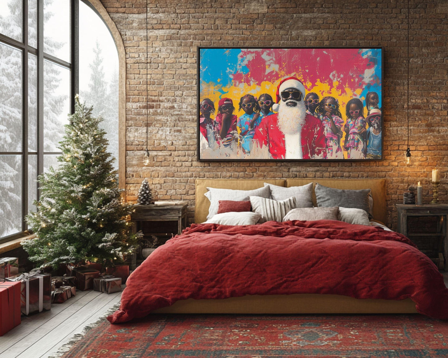 African American Santa Canvas Print - Christmas Kids Room Decor & Holiday Gift - Vibrant Cultural Art for Bold Spaces - MoomZee Artwork -