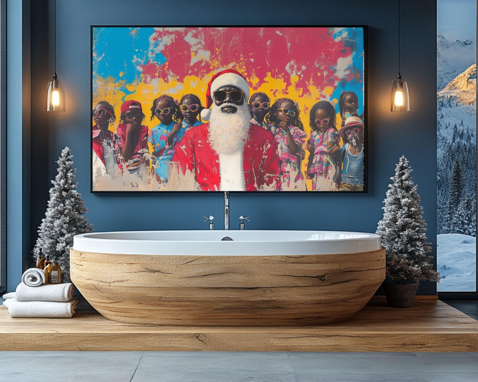 African American Santa Canvas Print - Christmas Kids Room Decor & Holiday Gift - Vibrant Cultural Art for Bold Spaces - MoomZee Artwork -