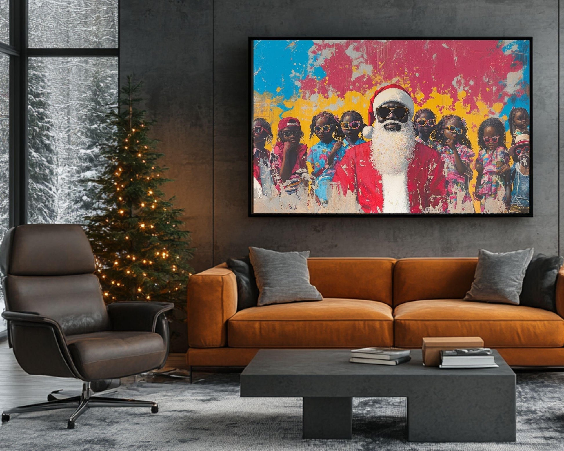 African American Santa Canvas Print - Christmas Kids Room Decor & Holiday Gift - Vibrant Cultural Art for Bold Spaces - MoomZee Artwork -