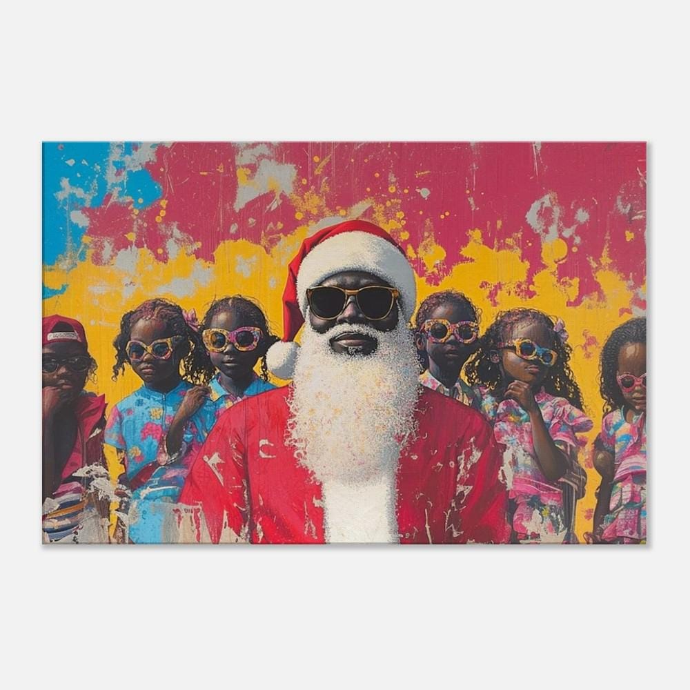 African American Santa Canvas Print - Christmas Kids Room Decor & Holiday Gift - Vibrant Cultural Art for Bold Spaces - MoomZee Artwork -