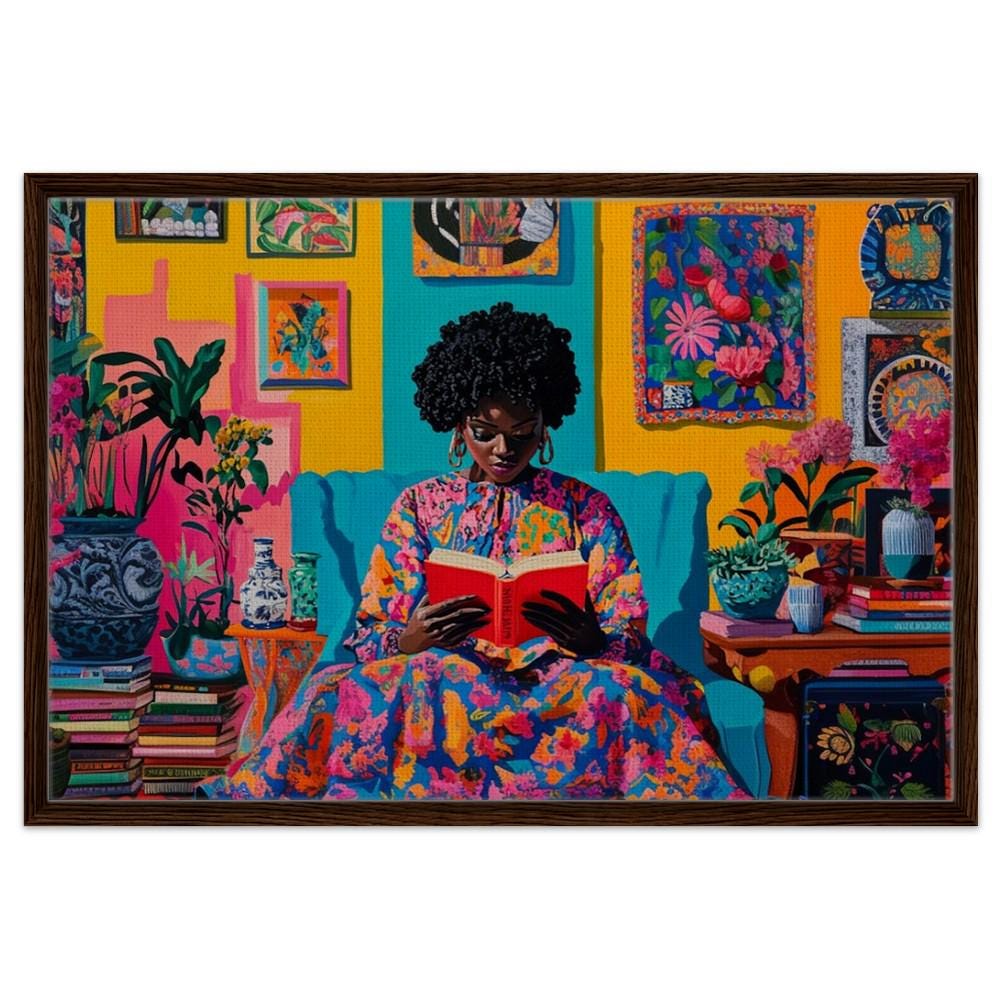 African American Woman Reading Canvas Print – Cultural & Vibrant Living Room Art Decor - MoomZee Artwork -