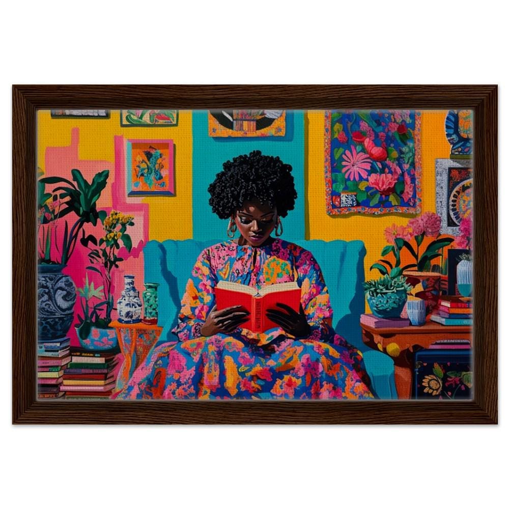 African American Woman Reading Canvas Print – Cultural & Vibrant Living Room Art Decor - MoomZee Artwork -