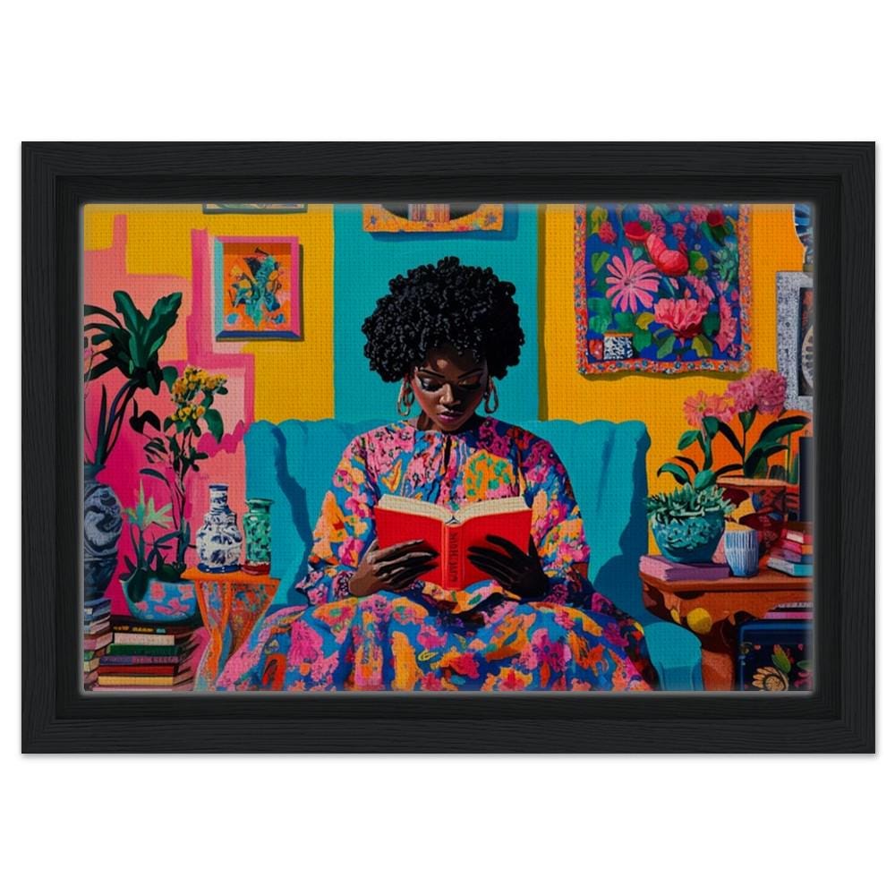 African American Woman Reading Canvas Print – Cultural & Vibrant Living Room Art Decor - MoomZee Artwork -