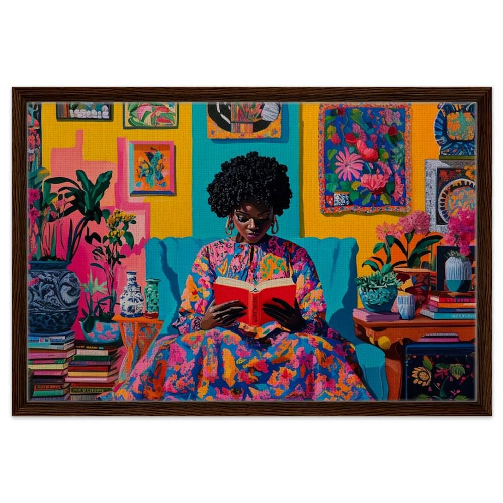 African American Woman Reading Canvas Print – Cultural & Vibrant Living Room Art Decor - MoomZee Artwork -