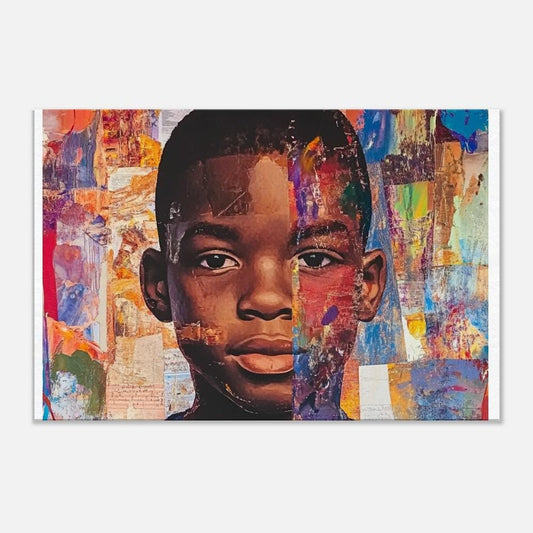 Afrocentric Art Canvas Print - Abstract Portrait of Black Boy - Cultural Home Decor - MoomZee Artwork -