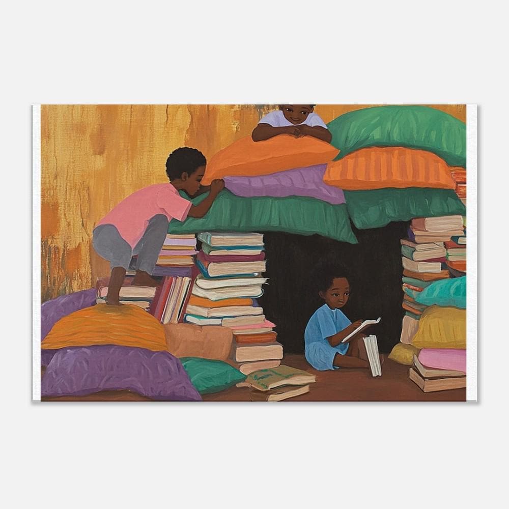 Afrocentric Canvas Print - Black Children Book Fort Art for Kids Room Decor - MoomZee Artwork -