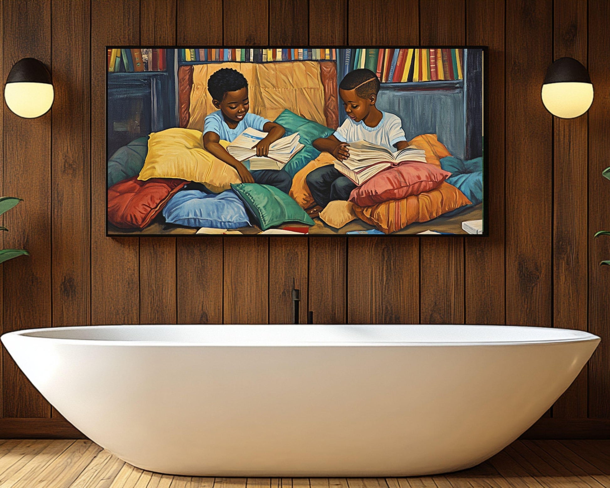 Afrocentric Canvas Print - Brotherhood & Learning - Kids Room & Home Library Decor - MoomZee Artwork -