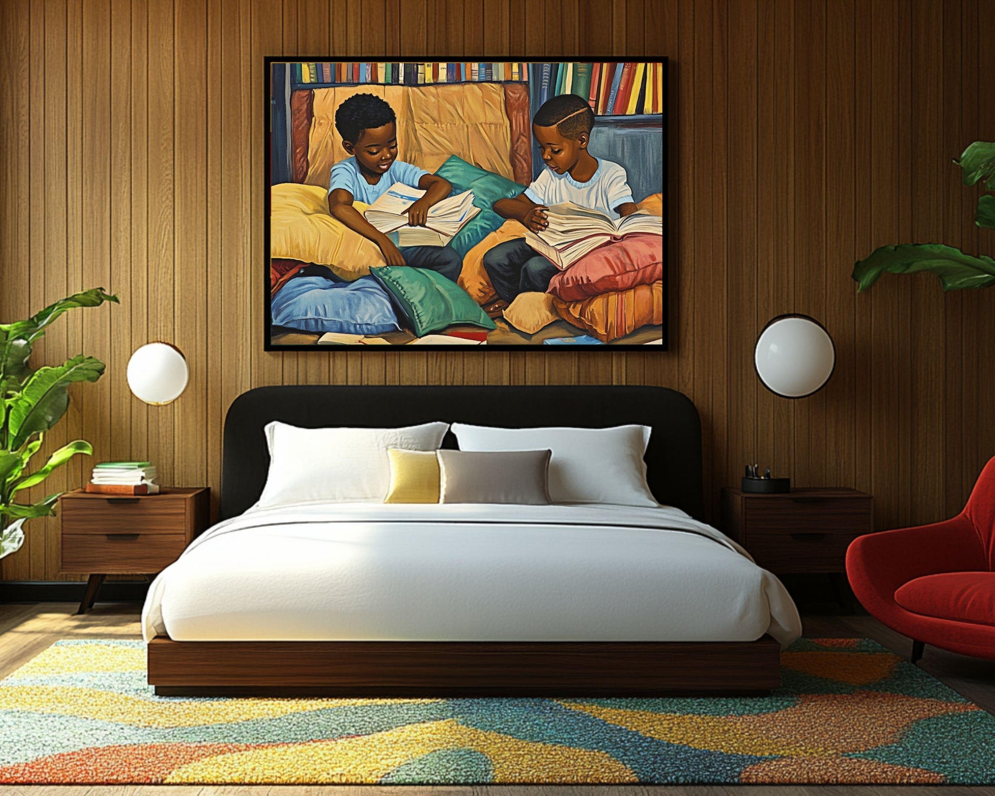 Afrocentric Canvas Print - Brotherhood & Learning - Kids Room & Home Library Decor - MoomZee Artwork -