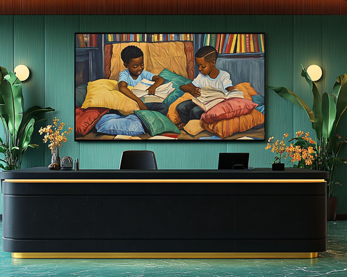 Afrocentric Canvas Print - Brotherhood & Learning - Kids Room & Home Library Decor - MoomZee Artwork -