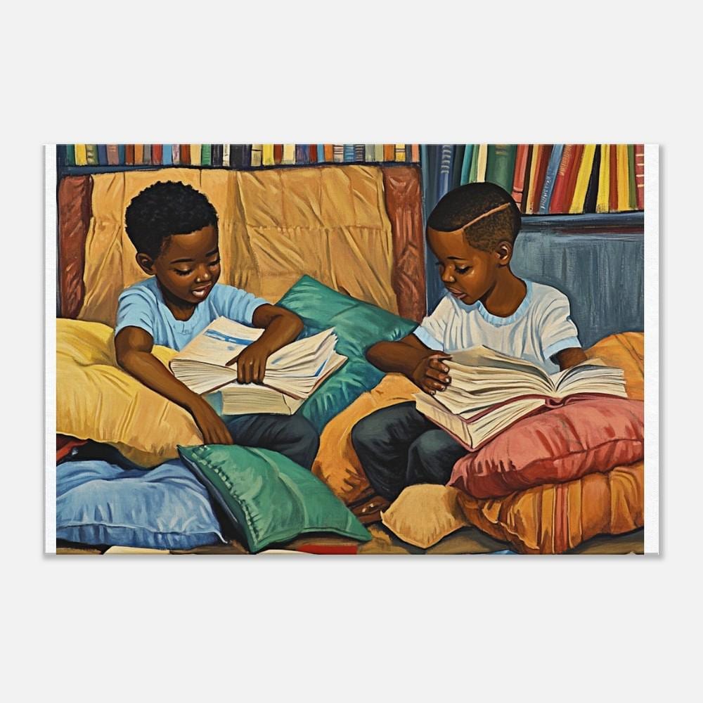 Afrocentric Canvas Print - Brotherhood & Learning - Kids Room & Home Library Decor - MoomZee Artwork -