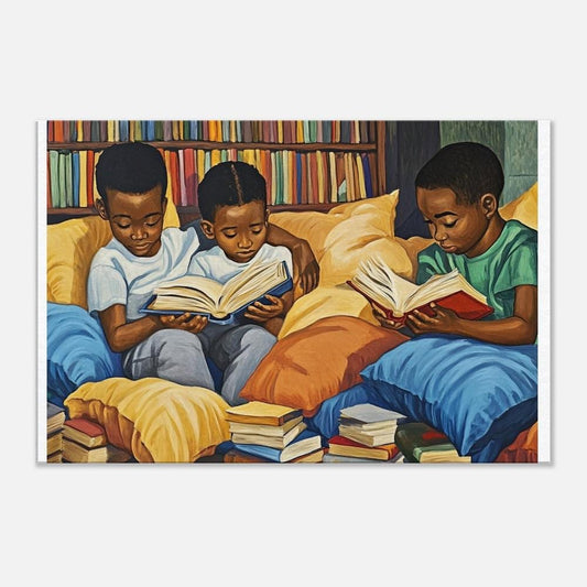 Afrocentric Canvas Print - Children's Reading Scene for Kids Room Decor - MoomZee Artwork -