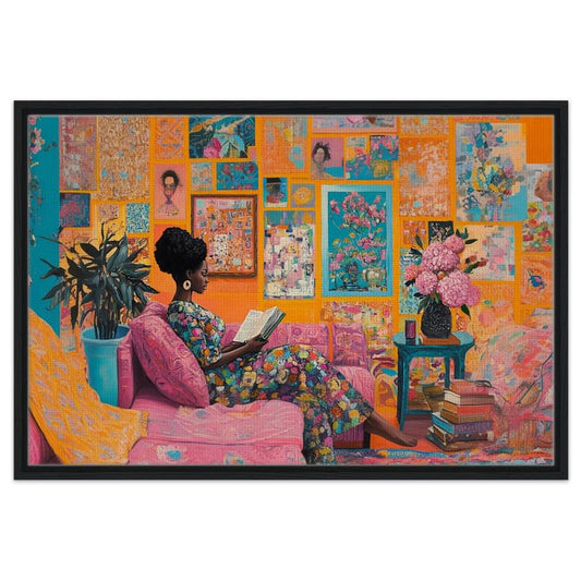 Afrocentric Canvas Print: Vibrant Afro Woman Reading Art – Inspiring Living Room & Home Office Decor - MoomZee Artwork -