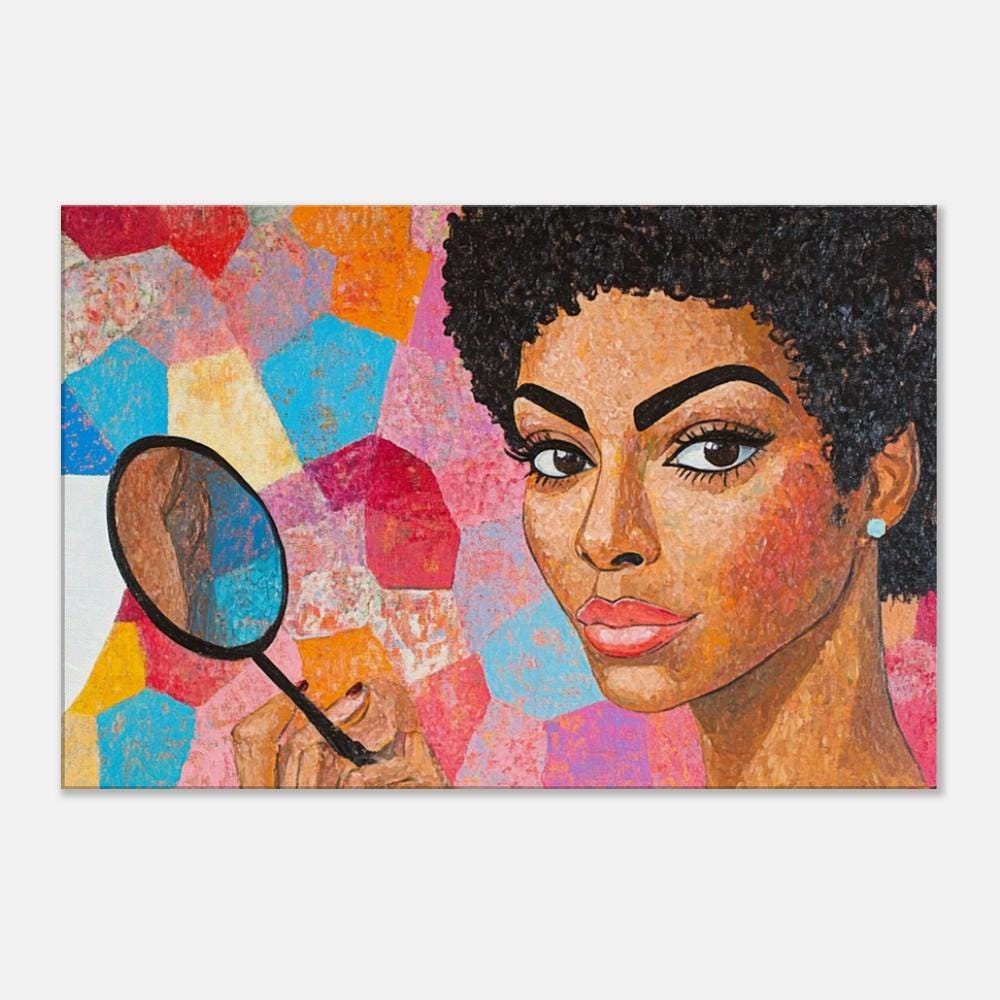 Afrocentric Empowerment Canvas Art – Abstract Black Woman with Magnifying Glass for Bold Living Room Decor - MoomZee Artwork -