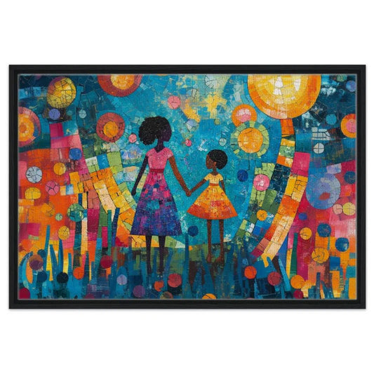 Afrocentric Mother and Daughter Canvas Print - Vibrant Family & Culture Art for Home Decor - MoomZee Artwork -