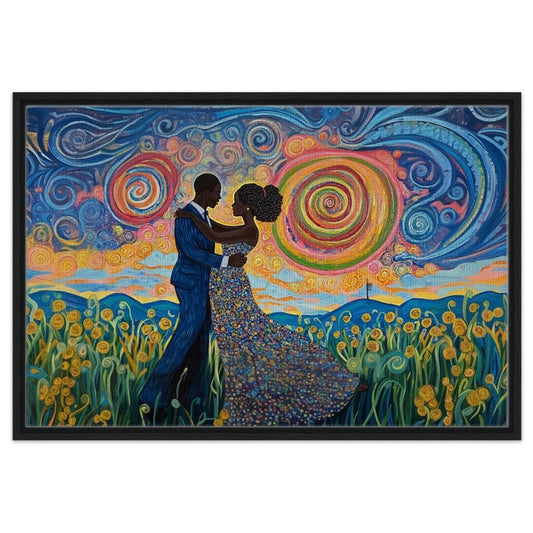 Afrocentric Starry Night Canvas Print - Romantic Black Couple Wall Art for Living Room, Bedroom, or Wedding Gift Decor - MoomZee Artwork -