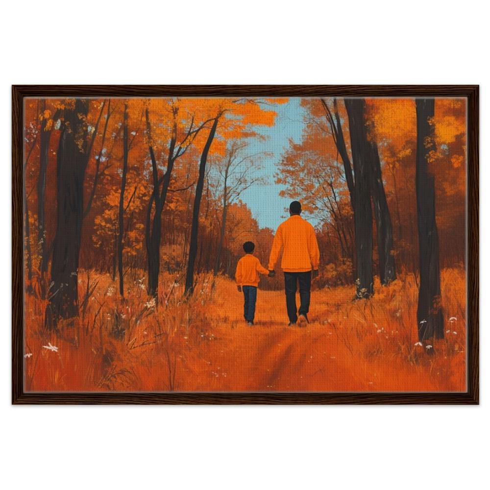 Autumn Forest Father Son Canvas Print - Framed Wall Art for Family Rooms & Offices - MoomZee Artwork -