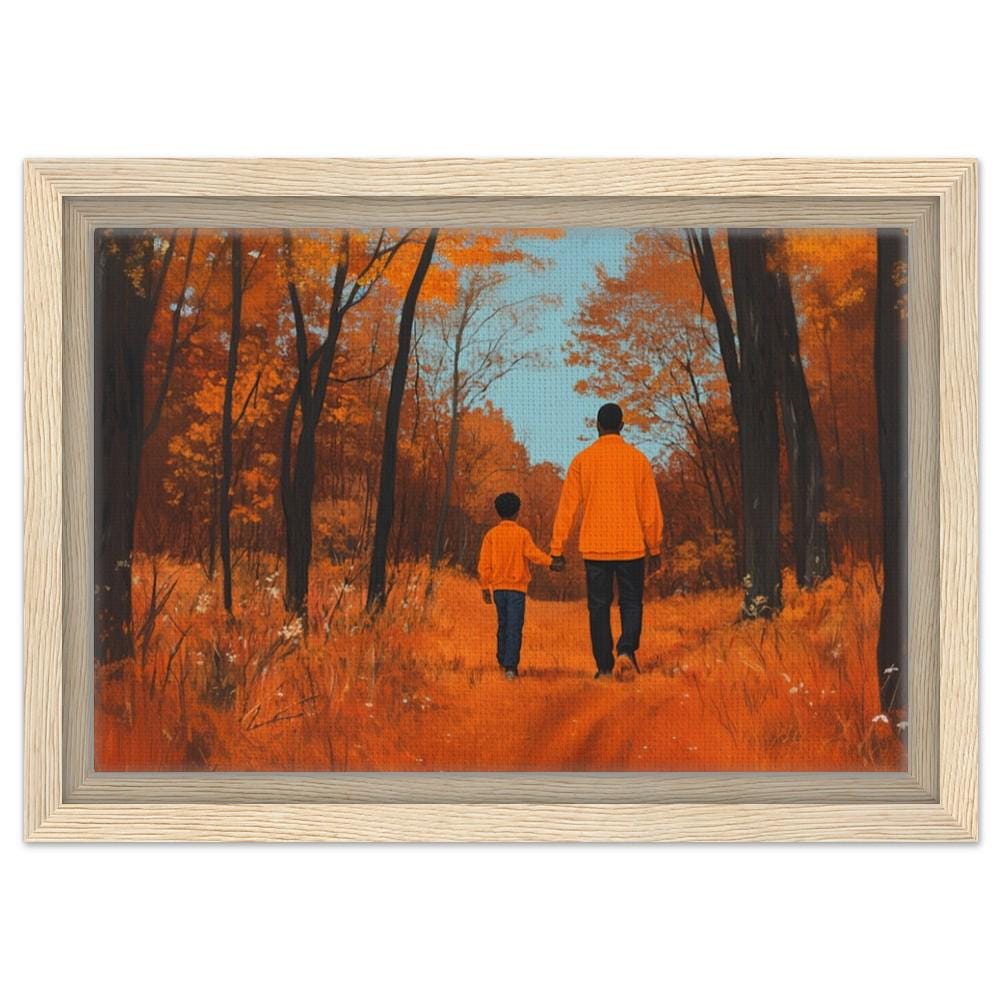 Autumn Forest Father Son Canvas Print - Framed Wall Art for Family Rooms & Offices - MoomZee Artwork -