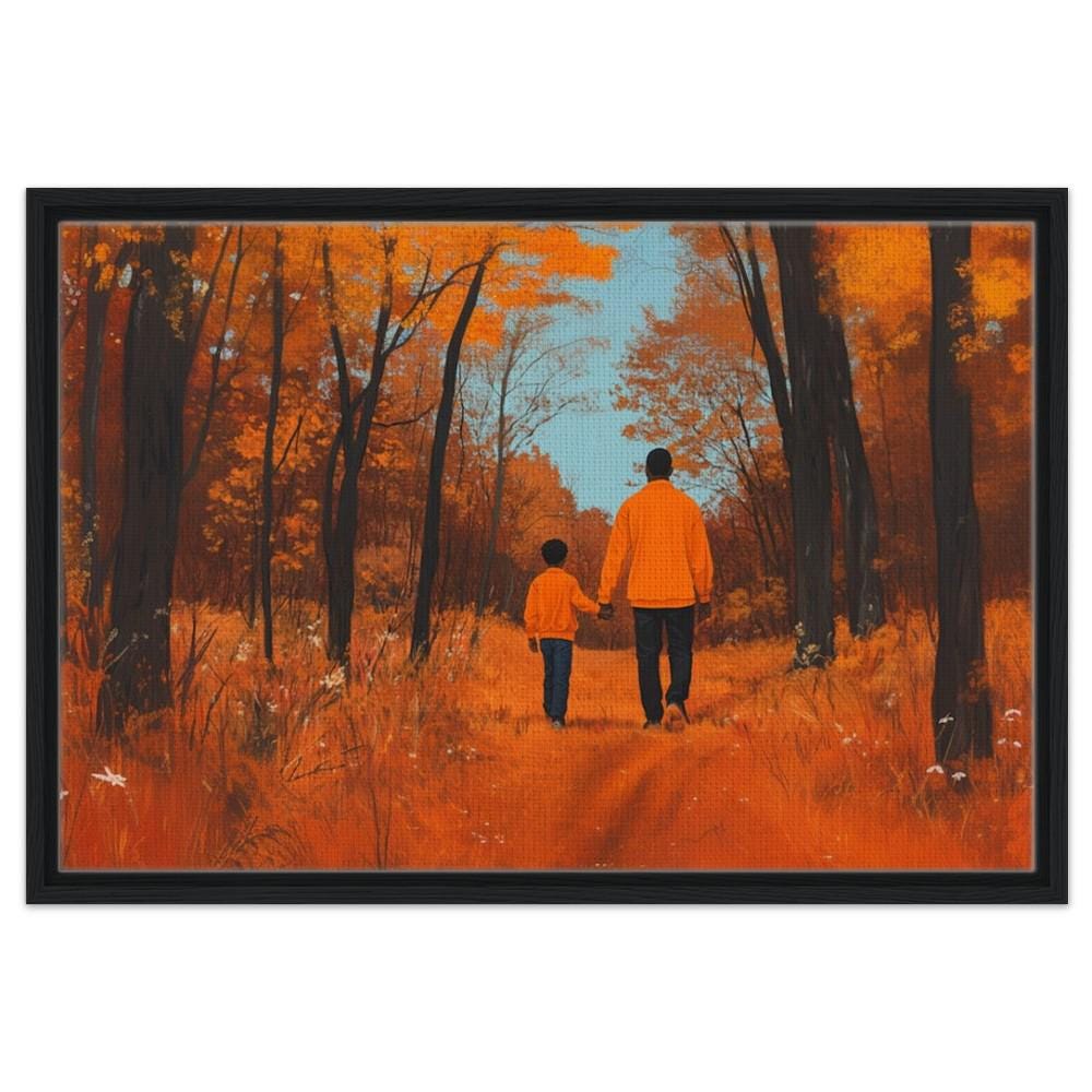 Autumn Forest Father Son Canvas Print - Framed Wall Art for Family Rooms & Offices - MoomZee Artwork -