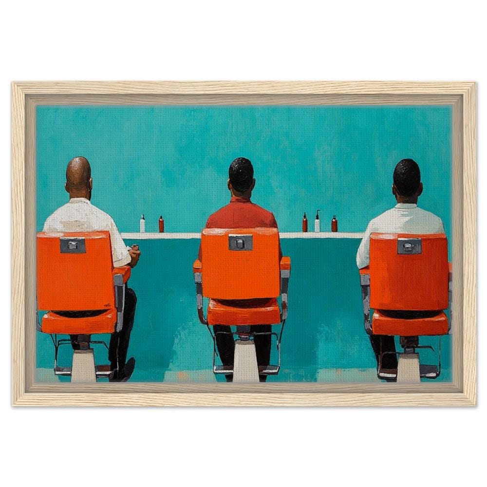 Barbershop Framed Canvas Print - Bold Cultural Art for Living Room & Barbershop Decor - MoomZee Artwork -