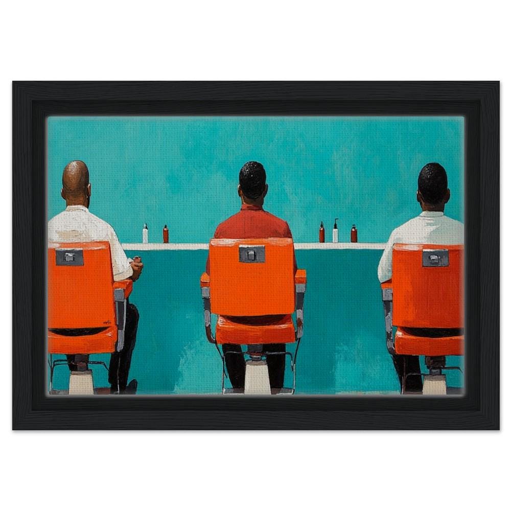 Barbershop Framed Canvas Print - Bold Cultural Art for Living Room & Barbershop Decor - MoomZee Artwork -