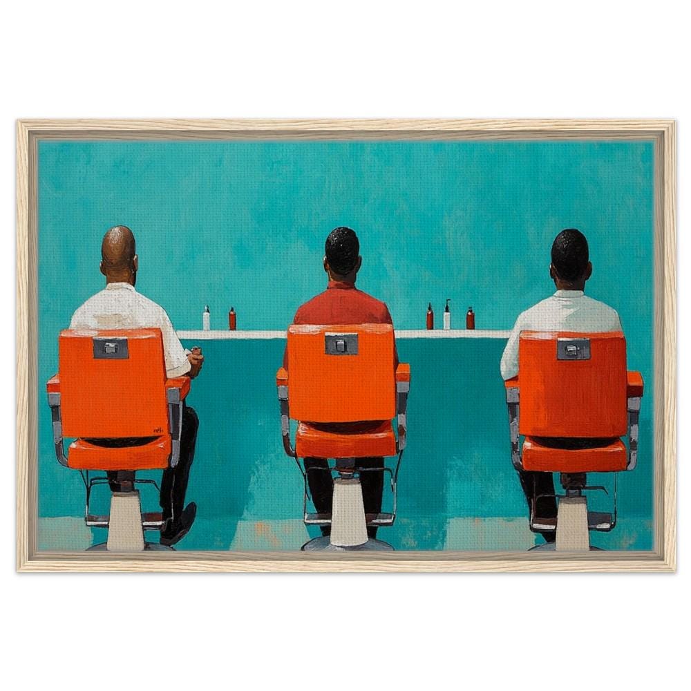 Barbershop Framed Canvas Print - Bold Cultural Art for Living Room & Barbershop Decor - MoomZee Artwork -