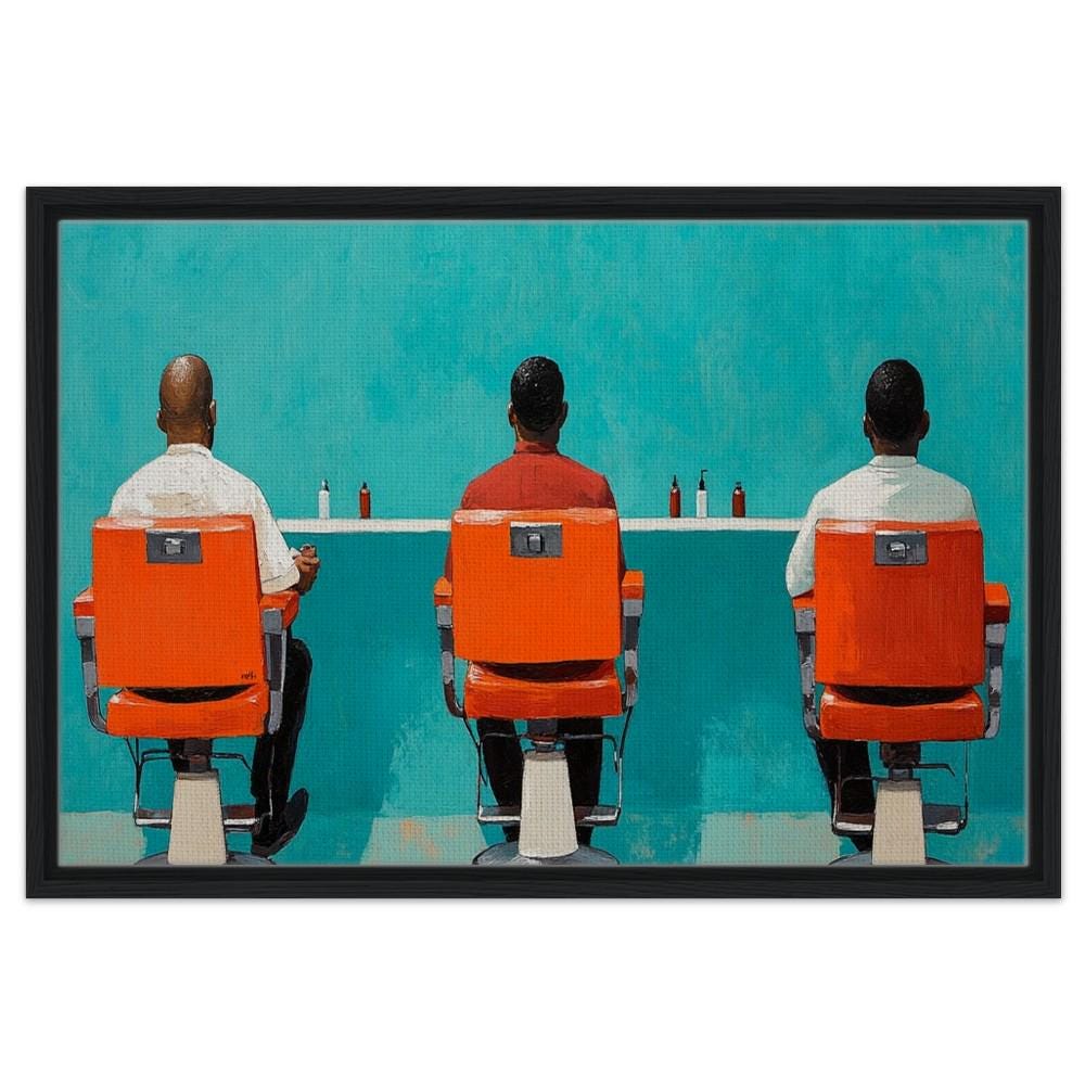 Barbershop Framed Canvas Print - Bold Cultural Art for Living Room & Barbershop Decor - MoomZee Artwork -