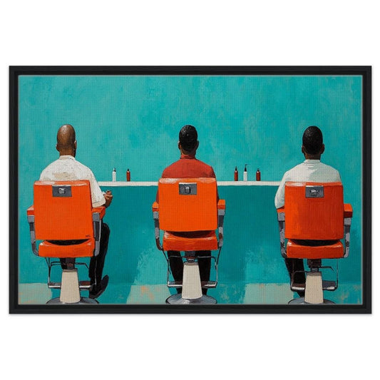 Barbershop Framed Canvas Print - Bold Cultural Art for Living Room & Barbershop Decor - MoomZee Artwork -