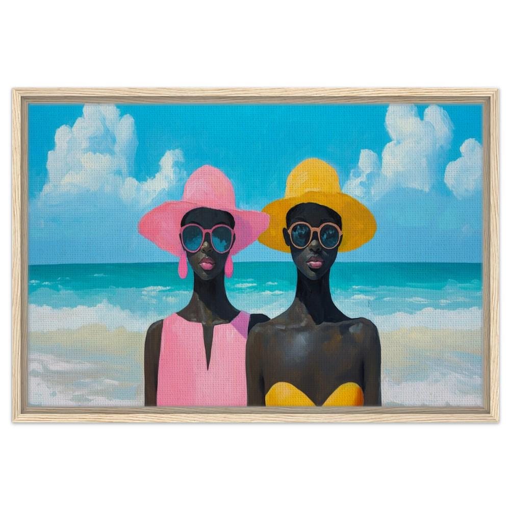 Beach Canvas Print - Vibrant Black Women's Summer Art for Living Room Decor - MoomZee Artwork -