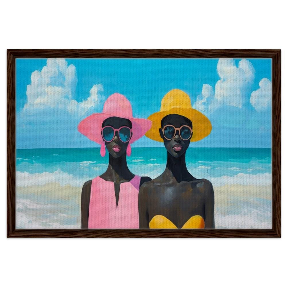 Beach Canvas Print - Vibrant Black Women's Summer Art for Living Room Decor - MoomZee Artwork -